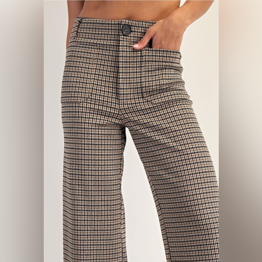 Houndstooth Straight Leg Cropped Trouser Pants - eesome - Picture 2 of 4